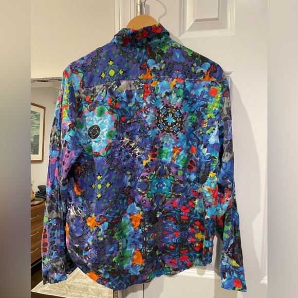 Multicolor Abstract Pattern Silk Button Down Shirt - Picture 4 of 8